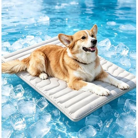 Tapis rafraîchissant pour chiens de taille moyenne à grande - 50 x 40 cm - gris - tissu respirant - Q Max 0,5 - tapis pliable réutilisable (1/5)