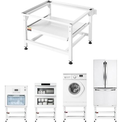 Socle Lave Linge Hauteur 43 cm Support Machine à Laver Charge 318 kg Rehausseur à Plateau Coulissant pour Sèche-linge Réfrigérateur Compact Buanderie, Acier Robuste, Pieds Antidérapants, Blanc (1/5)