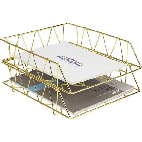 UlisemCorbeille à courrier empilable, bac à papier en métal à 2 niveaux pour bureau, organisateur de bureau durable, accessoires de bureau (1/4)