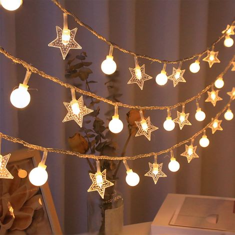 Guirlande Lumineuse À Piles - Étoiles Et Boules LED Blanc Chaud - Pour Décoration Intérieure Arbre De Noël Fenêtre Chambre Fête 20 Pièces (1/5)