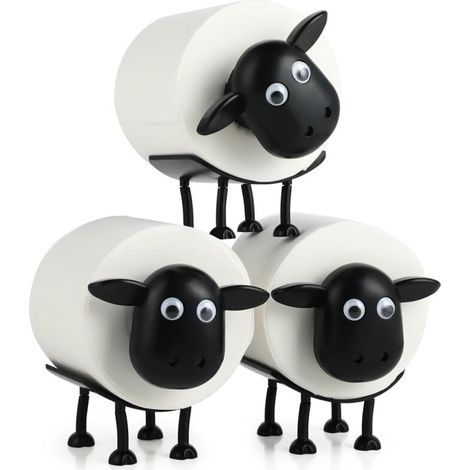 Lot de 3 Porte Papier Toilette Mouton, Design Créatif et Empilable, Pratique pour Salle de Bain et Toilettes (Noir)