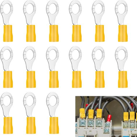Cosses à œillet M6 - Lot de 15 - Cuivre étamé isolé - Sertissage câble 4-6mm² - Auto et industrie - Jaune