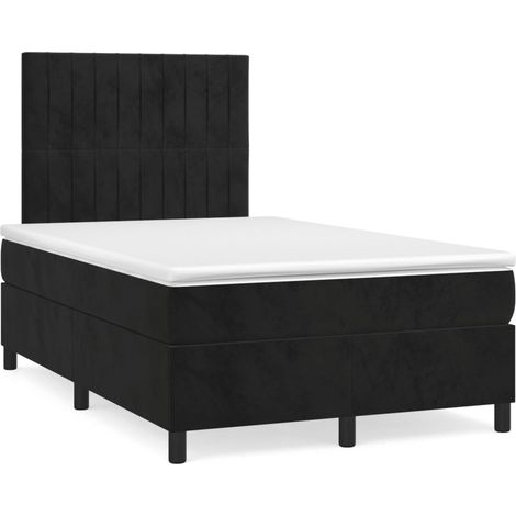 Lit double Lit adulte Sommier à lattes de lit avec matelas Noir 120x200 cm Velours