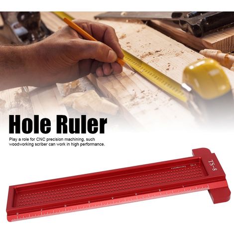 Règle de perçage en aluminium TS-8 pour bois, outil de mesure en T mini avec pointeau, traçage précis pour quincaillerie (rouge) (1/5)