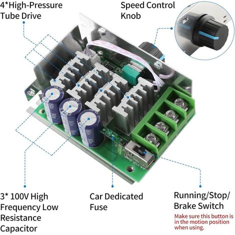 Contrôleur de vitesse pour moteur CC, plage de tension 7-70V, équipé d'un fusible 30A, alimentation de contrôle 12V 24V 36V 48V. (1/4)