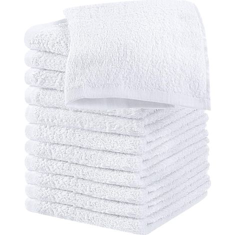 Lot de 12 serviettes pour le visage en coton peigné, flanelle de qualité supérieure, absorbantes et douces, blanches. (1/5)