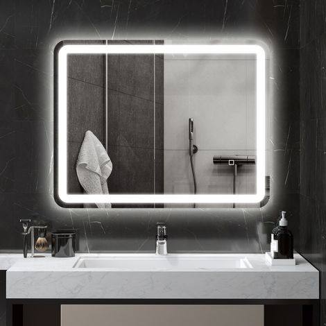 Miroir de Salle de Bain avec Lumières LED 70x90 cm 3 Couleurs de Lumière Brillance Réglable Fonction Antibuée Fonction Mémoire IP44