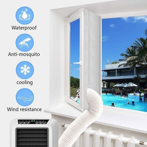 300 cm Fensterdichtungsgewebe – Zubehör für mobile Klimaanlagen – Bohrfreie Montage – Reduziert den Energieverbrauch – (1/4)