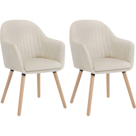 WOLTU Esszimmerstühle 2er Set, Küchenstuhl mit Rückenlehne Armlehne, Wohnzimmerstuhl, Polsterstuhl aus Samt Massivholz, für Esszimmer, Küche, Cremeweiß