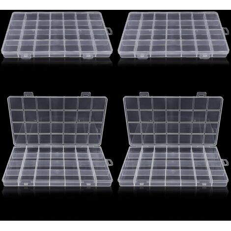 (4 pièces)Boite Rangement Plastique avec 28 Compartiments, Boite Compartiment Transparent,pour petites pièces en plastique avec étiquette, Artisanat, Perles, Bijoux, Petites Pièces (1/5)