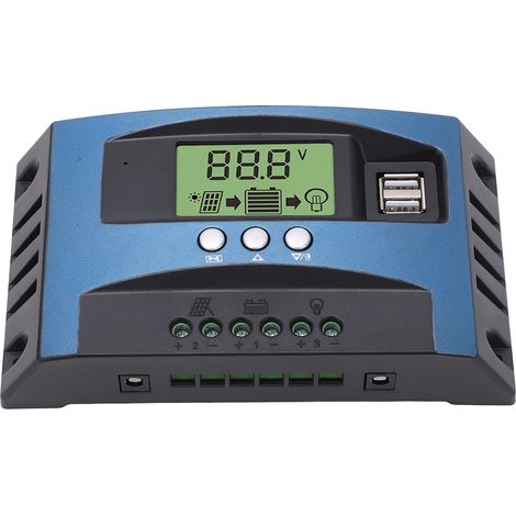 Contrôleur de charge solaire 12V 24V, identification intelligente, MPPT, affichage LCD, régulateur de charge pour panneau solaire 30A (10A en décharge) (1/5)
