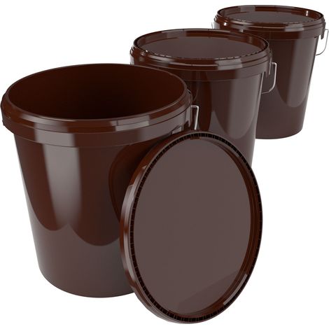 3x Set de seaux pour l'industrie alimentaire et chimique, capacité 15,9 litres, marron (1/5)