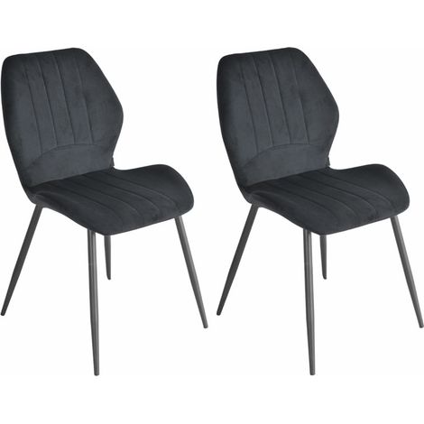 Lot 2 chaises en velours noir pieds métal noir - EMILIO 2 (1/5)