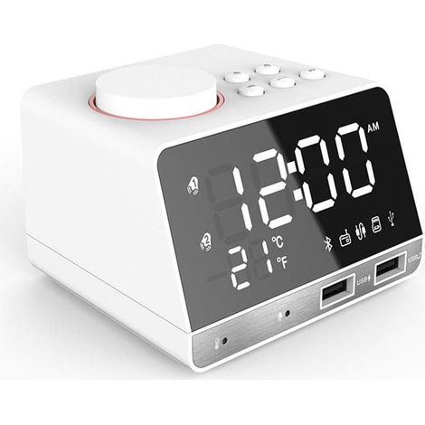 RéVeil NuméRique à LED, Haut-Parleur Basse Bluetooth, Radio FM 2 Chargeur USB Horloges de Chevet, Lecteur de Musique Fonction de TempéRature de RéPéTition RéVeil pour Enfants (1/5)