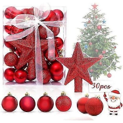 Boules de Noël rouges, 30 boules de Noël en plastique (1/5)