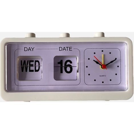 Réveil de bureau manuel avec calendrier à saut, blanc, pour salle d'étude ou bureau.