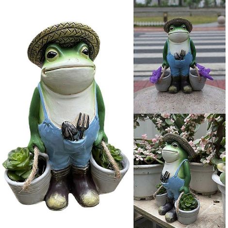 Grenouille fermière ornementale de jardin en résine, figurine animale amusante pour décorer pelouse et jardin. (1/4)