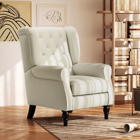 Fauteuil de salon rembourré en velours avec dossier capitonné, 74x86x102cm, blanc (1/5)