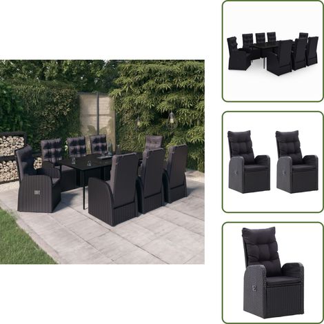 Salle à manger extérieur - vidaXL Ensemble à manger de jardin avec coussins 9 pcs noir - Meuble de jardin (1/5)