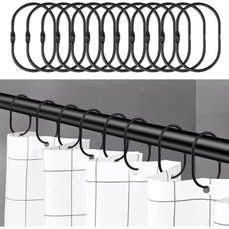 24-teiliges Duschvorhangring-Set, rostfreie Duschvorhanghaken fürs Badezimmer, ovale, dekorative Duschvorhangringe und Duschstangenhaken, Schwarz (1/4)
