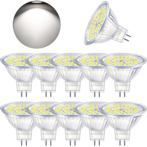 GU5.3 LED-Lampe, Kaltweiß 6000K, MR16 LED, AC/DC 12V, 3W, entspricht 30W Halogen, nicht dimmbare LED-Spotlampen, 10er-Pack [Energieklasse F]