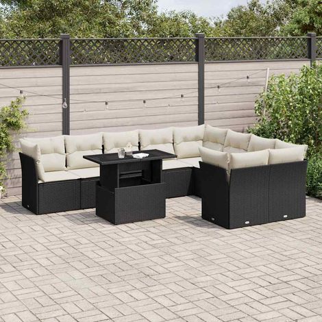 vidaXL Salon de jardin 10 pcs avec coussins noir résine tressée (1/5)