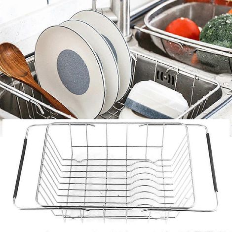Égouttoir à vaisselle extensible, panier à vaisselle à poser sur l'évier ou le plan de travail, en acier inoxydable (1/4)