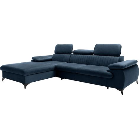 Canapé d'angle gauche convertible en velours bleu nuit SAMARA (1/5)