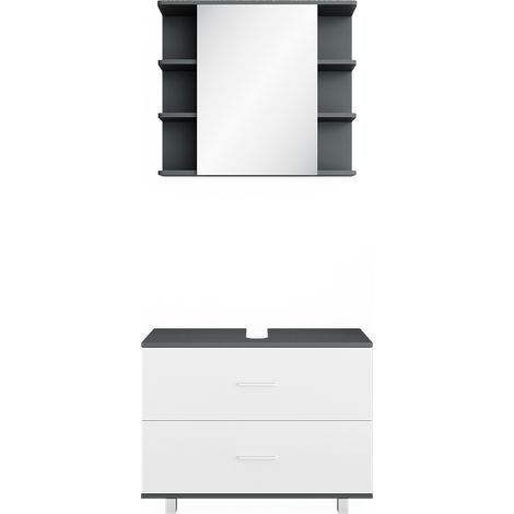 Conjunto de muebles de baño Ilias, Blanco/antracita, 2 piezas, Vicco