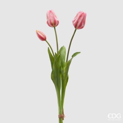 EDG Ramo Singolo con Foglie Tulipano Rosa H73 (1/5)