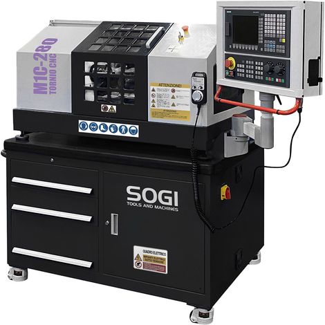 Tornio CNC per didattica SOGI M1C-280 - 200 x 280 mm - controllo numerico SIEMENS 808DA - con bancale inclinato (1/5)