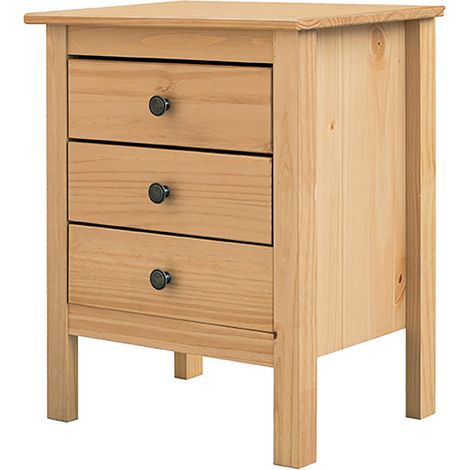 Table de chevet Table de nuit à 3 tiroirs en bois massif Coloris Chêne miel - Longueur 48 x Hauteur 60 x Profondeur 36 cm (1/2)