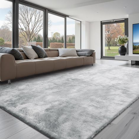 Tapis Salon Chambre Poil Long 2,74 x 3,66 m Tapis Moderne de Décoration Intérieur Rectangulaire Antidérapant Peluche Moelleux et Doux Envers Non Tissé pour Salon, Chambre à Coucher, Gris Clair (1/5)