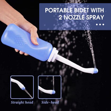 Bidet de voyage portable avec 2 buses de pulvérisation, bouteille vide personnelle de 500 ml pour l'accouchement, nettoyant, soins post-partum, sac de rangement pour conducteur de camping (1/5)
