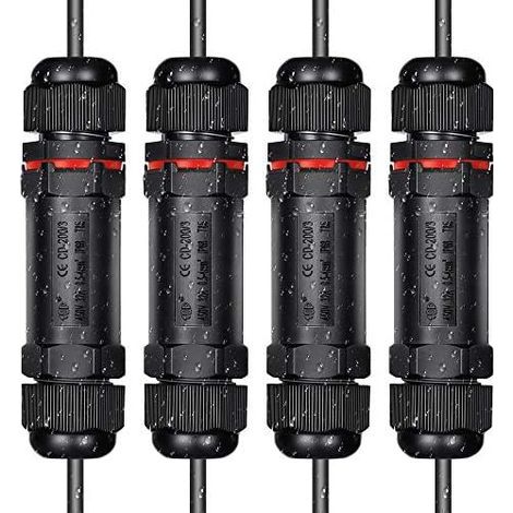 4 Pack Waterproof Cable Connector IP68 - 3 Pin - For 1-13mm Diameter Cable - Made of ABS + PVC - Outdoor & Garden