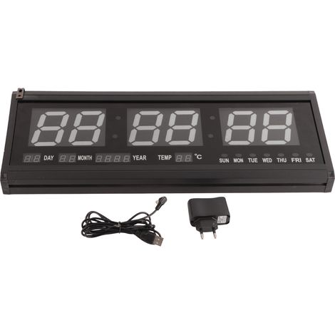 Eosnow Große, moderne LED-Digital-Wanduhr, Datum, Temperatur, 24 oder 12 Stunden, Büro