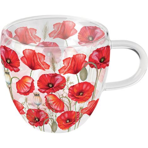 Tasse à thé en verre double paroi coquelicots dété