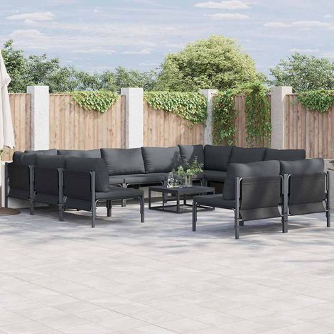 Vidaxl – Ensemble de canapé de jardin 11 pcs – Acier noir avec coussins en mousse – Design moderne et respirant – Séchage rapide et durable