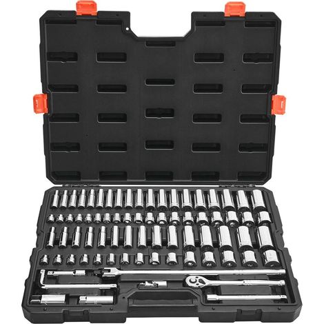 Manipulation aisée : Coffret jeu de douilles 76 pièces 3/8 po SAE métrique avec clé à cliquet pour réparation (1/5)