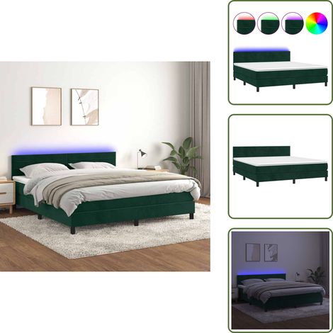 Boxspringbett mit Matratze & LED Dunkelgrün 160x200 cm Samt - Boxspringbett - Doppelbett - Samtbett - Luxusbett - LED-Bett (1/5)
