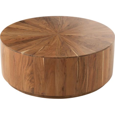Table basse ronde en bois d'acacia naturel style contemporain - Bois naturel veiné clair (1/4)