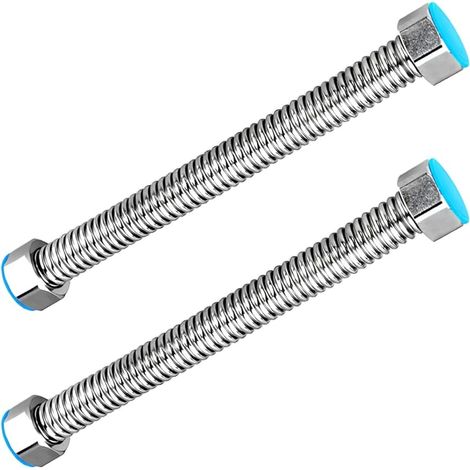 2 Pièces G1/2" x G1/2" Tuyau de Vidange Ondulé en Acier Inoxydable, pour Chauffe-eau Connecteur Plomberie Salle de Bain Tuyau Tube D'eau Chaude, 10CM