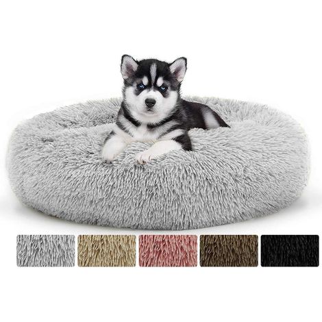 Rundes Flausch-Hundebett Ø 60cm, waschbar, mit erhöhten Kanten, hellgrau