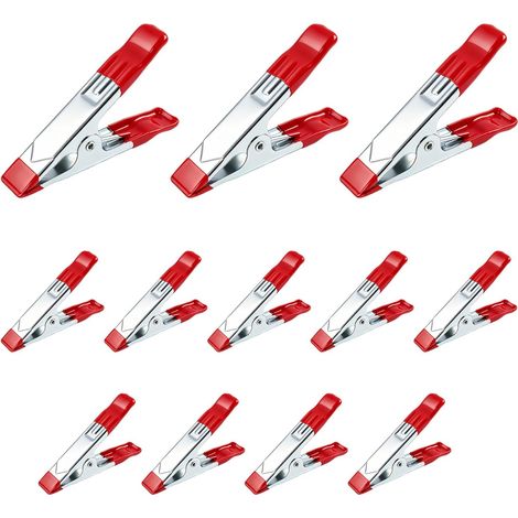 Lot de 12 pinces à ressort métalliques 5,1 cm et 10,2 cm, revêtement PVC souple antidérapant, légères et résistantes pour bâche, camping, photographie, bricolage et fixation de fonds (1/5)