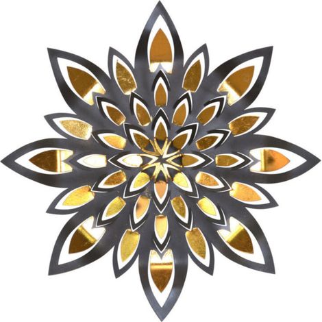 Decoración de pared de metal con forma de gran nenúfar negro y dorado 050000386