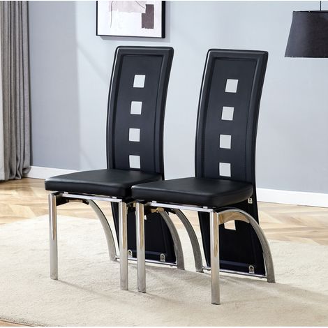 Lot de 2 chaises de salle à manger design en PU noir et métal argenté, confort aéré – hauteur 102,5 cm (1/5)