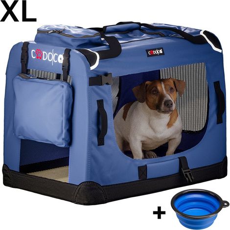 Dog carrier xl navy blue foldable with mesh sides