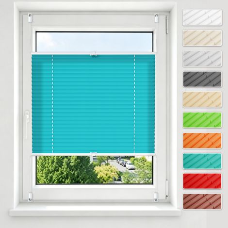aubor Plissee ohne Bohren & zum Kleben Klemmfix Türkis 75x130cm (BxH) (1/5)