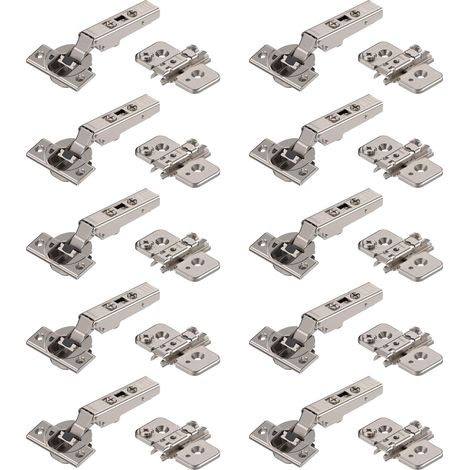BLUM CLIP TOP BLUMOTION - 10 cerniere per mobili a 110°, dritte con molla, viti, arresto angolare + clip blu, piastra di montaggio a croce eccentrica, acciaio, viti, distanza 0 mm (1/4)