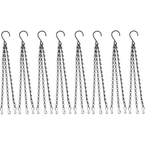 8 Pièces Chaîne Suspendue en Métal Noir pour Plantes, Paniers, Mangeoires à Oiseaux et Lanternes – Cintre à 3 Pattes de 40 cm avec Clips Réglables – Accessoire de Suspension Polyvalent pour Intérieur (1/5)